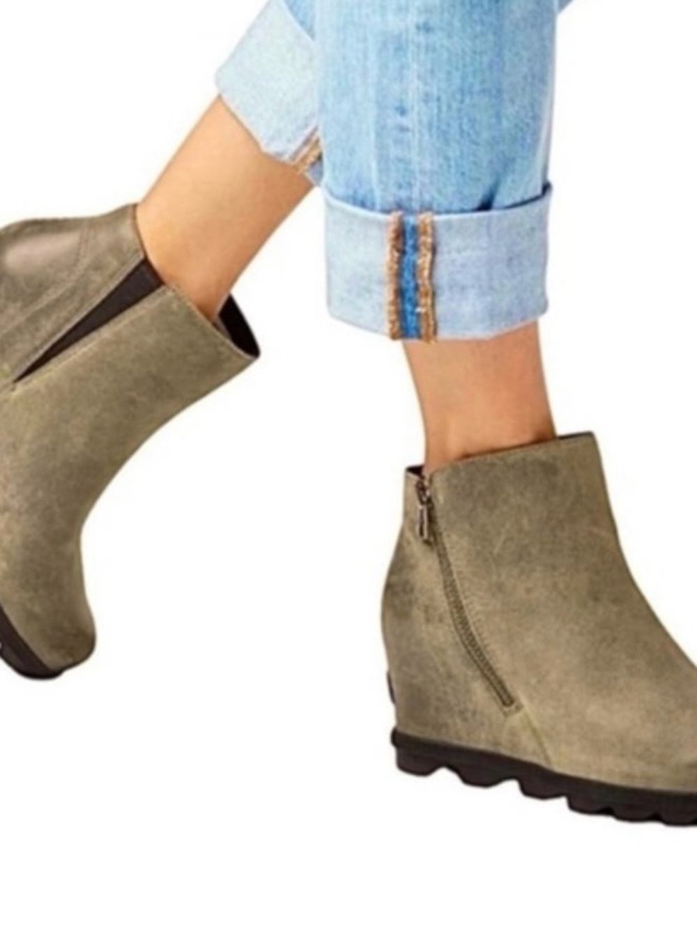 Sorel Olive Green Suede Wedge Ankle Booties